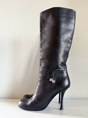 Christian Dior John Galliano Dice Black Leather Knee High Boots EU 37.5